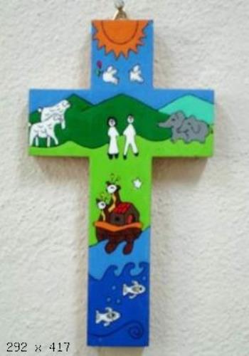 Holzkreuz bemalt, Arche Noah ,  10x15cm, El Salvador