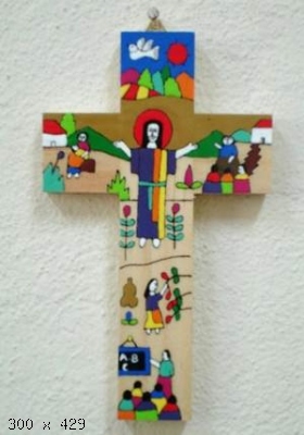 Holzkreuz bemalt, Prediger, 10x15cm, El Salvador