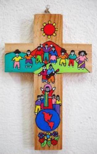 Holzkreuz bemalt, Freundschaft, 10x15cm, El Salvador