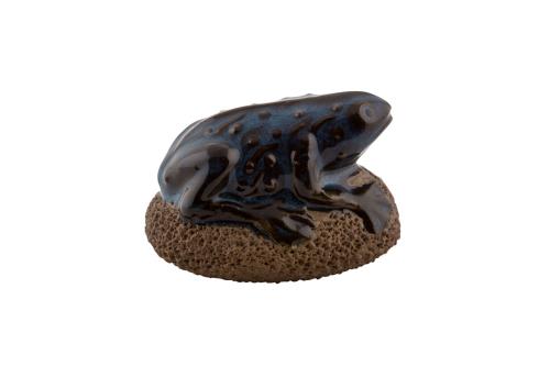 Dekorativer Fußmassagestein  Frosch dunkelblauB 6,5 cm / H 4,5 cm,Steinzeug, handgefertigt,Indien