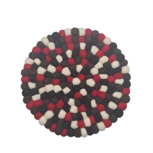 Filz Untersetzer Rund dünne Kugeln  ca. 21 cm - Rot/Weiß/Schwarz/Schokolade, Nepal