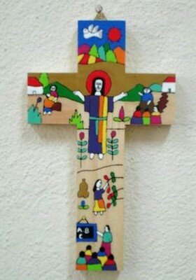 Holzkreuz bemalt, Prediger, 10x7cm, El Salvador
